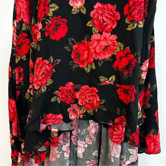 NWT Torrid Rose Floral High-Low Ruffle Hem Red/Black Midi/Maxi Skirt Size 0/12 - Picture 11 of 11